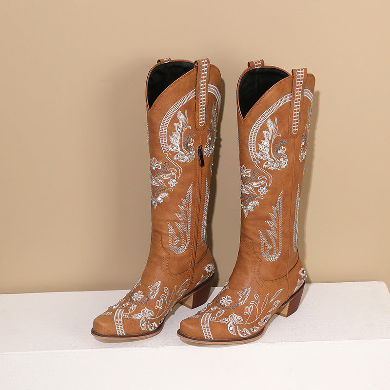 Gardenia Stickerei Vintage Cowboystiefel