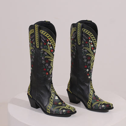 Gardenia Floral Embroidery Cowboy Boots