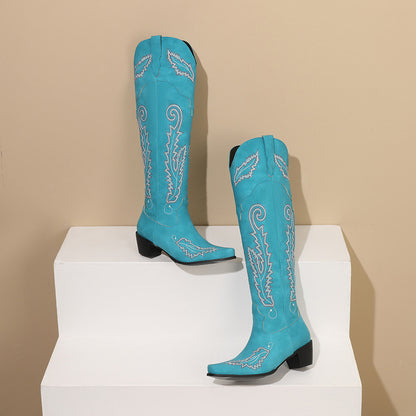 Daphne Suede Embroidered Cowboy Boots
