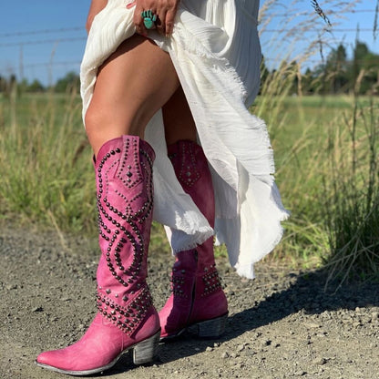 Camellia Rivet Chunky Heel Boots