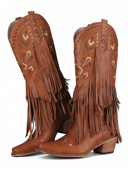 Aster Embroidered Tassel Cowboy Boots