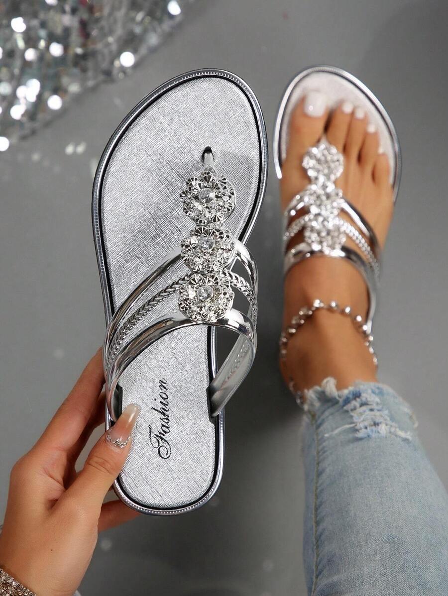 Camelia Rhinestone Flat Sandals