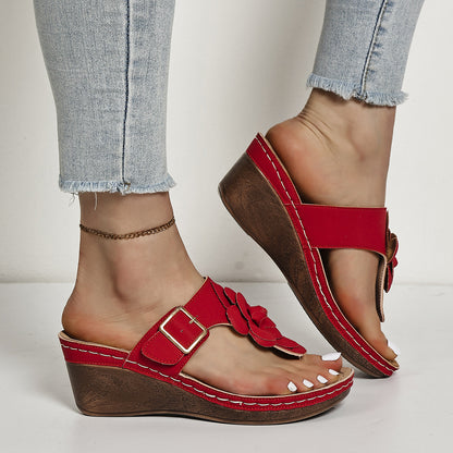 Peony Floral Wedge Slippers