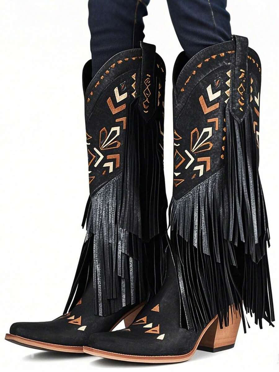 Aster Embroidered Tassel Cowboy Boots