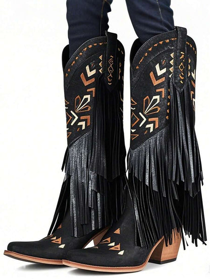 Aster Embroidered Tassel Cowboy Boots