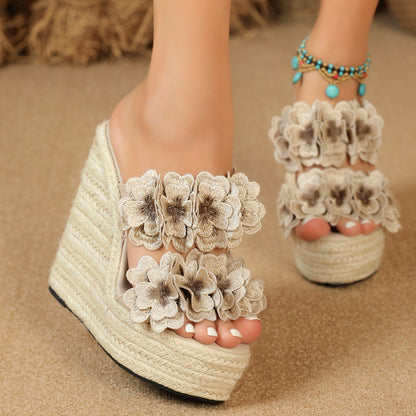 Nepeta Flower Pattern Platform Mules