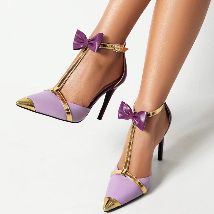 Pansy Bow Ankle T-Strap High Heels