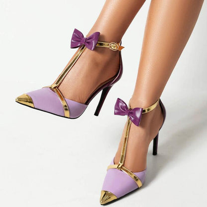 Pansy Bow Ankle T-Strap High Heels