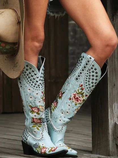 Gardenia Cowboystiefel mit Vintage-Stickerei