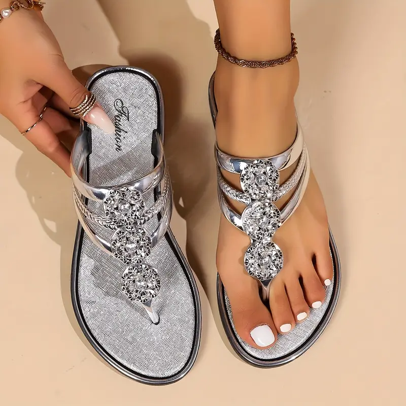 Camelia Rhinestone Flat Sandals