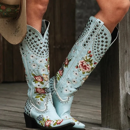 Gardenia Cowboystiefel mit Vintage-Stickerei