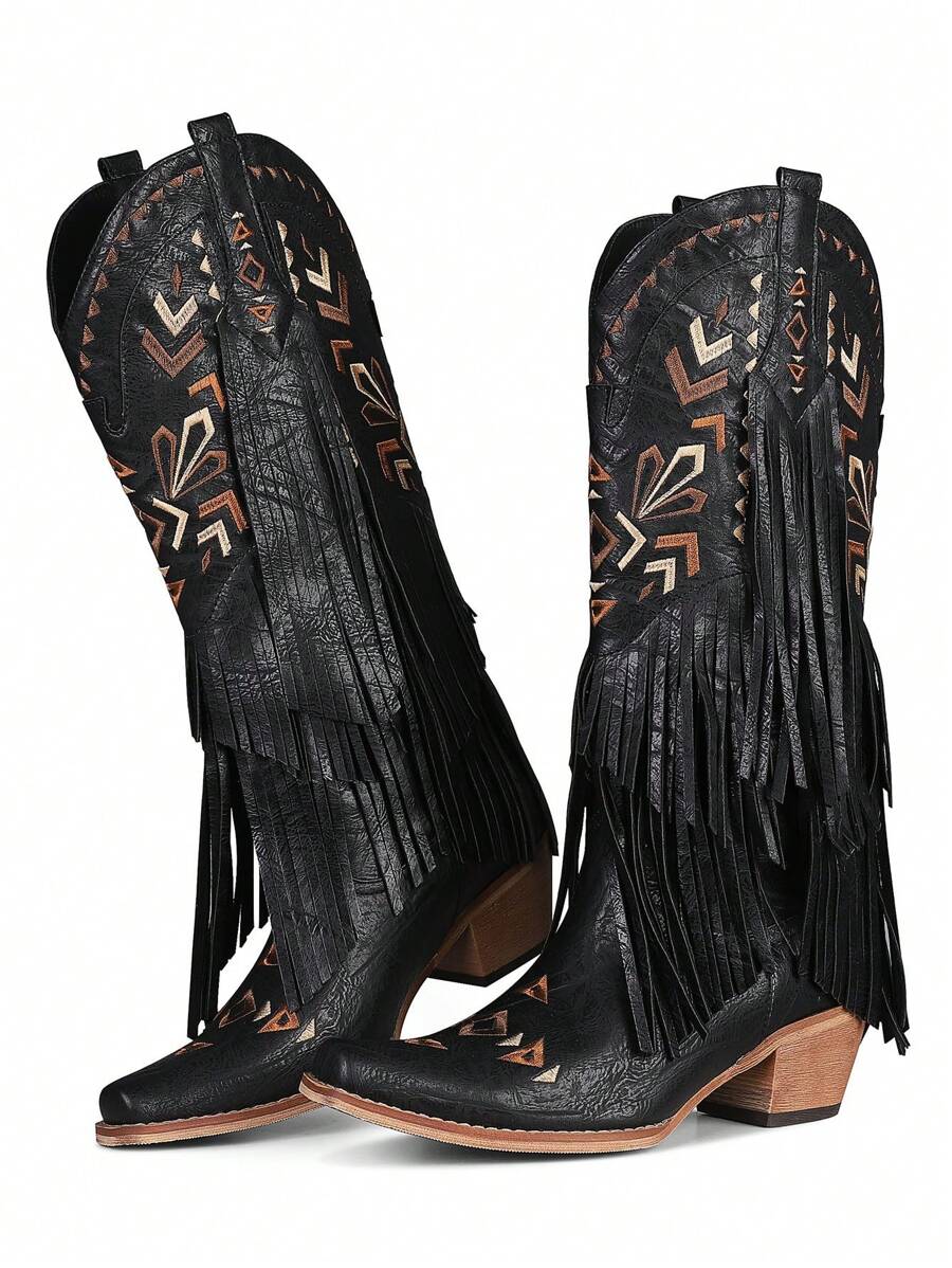 Aster Embroidered Tassel Cowboy Boots