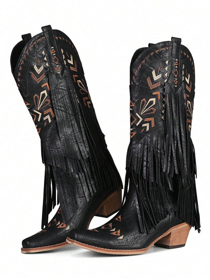 Aster Embroidered Tassel Cowboy Boots