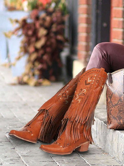 Aster Embroidered Tassel Cowboy Boots
