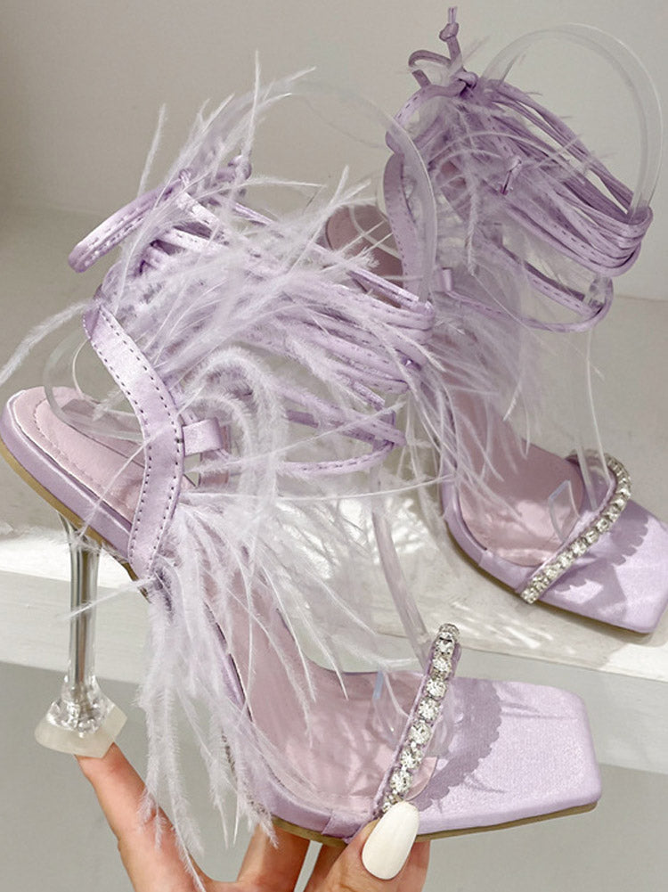Lavinder Feather-trimmed Lace-up Sandals
