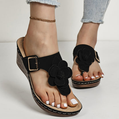 Peony Floral Wedge Slippers