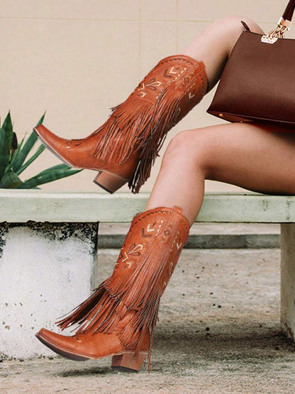 Aster Embroidered Tassel Cowboy Boots