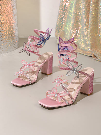 Melody Butterfly Rhinestone Block Heel Sandals