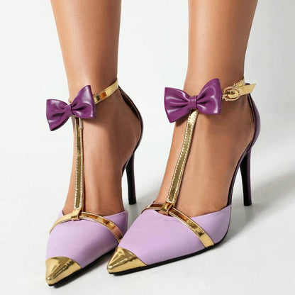 Pansy Bow Ankle T-Strap High Heels