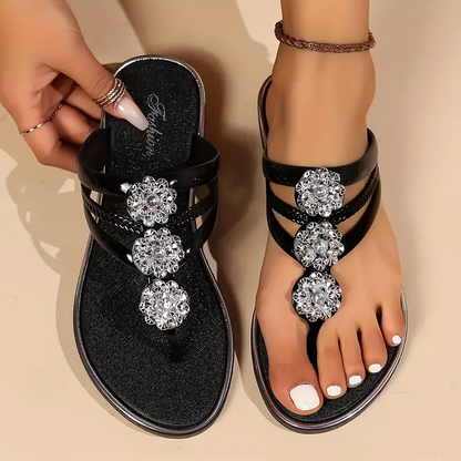 Camelia Rhinestone Flat Sandals