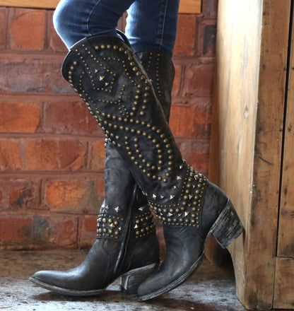 Camellia Rivet Chunky Heel Boots