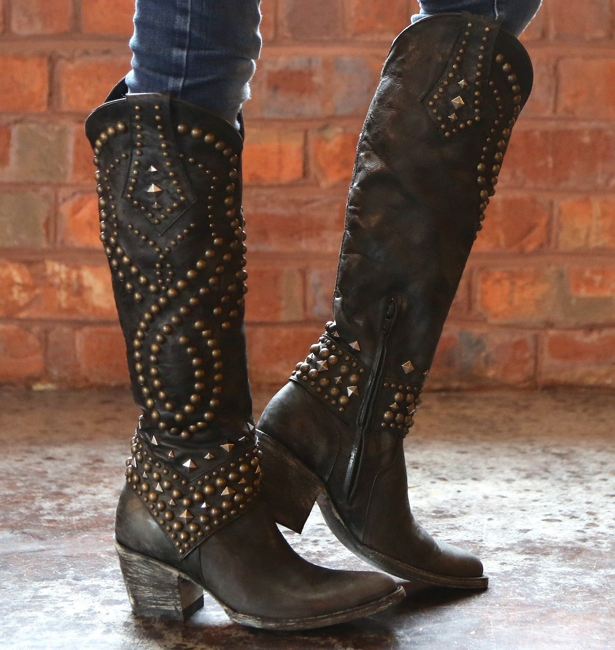 Camellia Rivet Chunky Heel Boots
