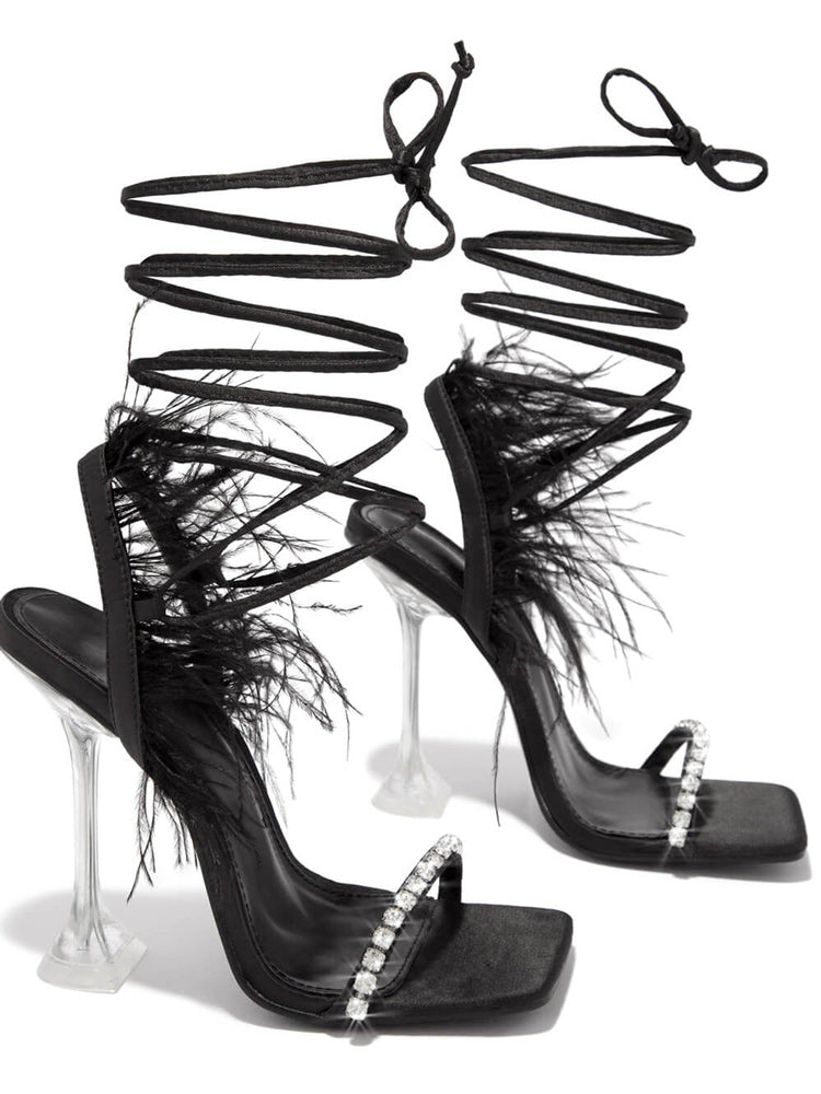 Lavinder Feather-trimmed Lace-up Sandals
