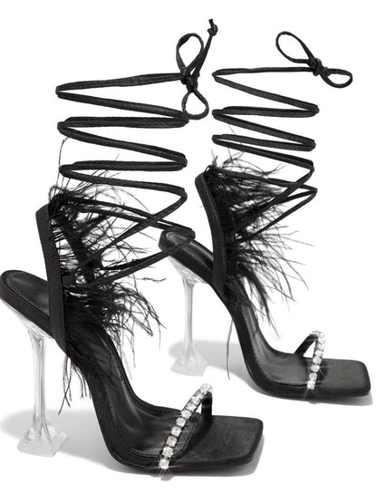 Lavinder Feather-trimmed Lace-up Sandals