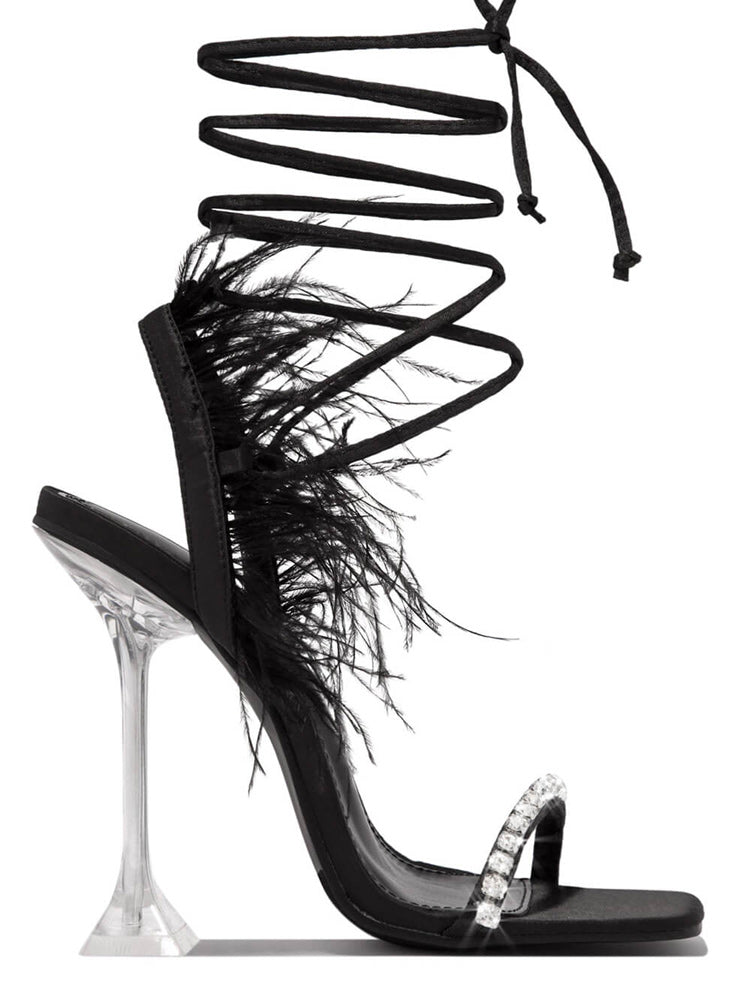Lavinder Feather-trimmed Lace-up Sandals