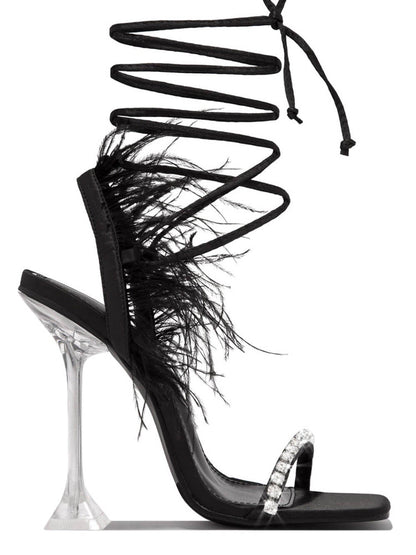 Lavinder Feather-trimmed Lace-up Sandals