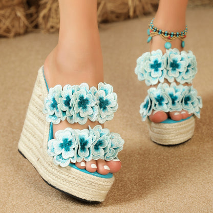 Nepeta Flower Pattern Platform Mules