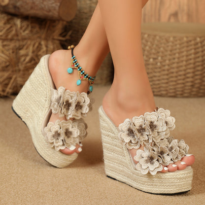 Nepeta Flower Pattern Platform Mules