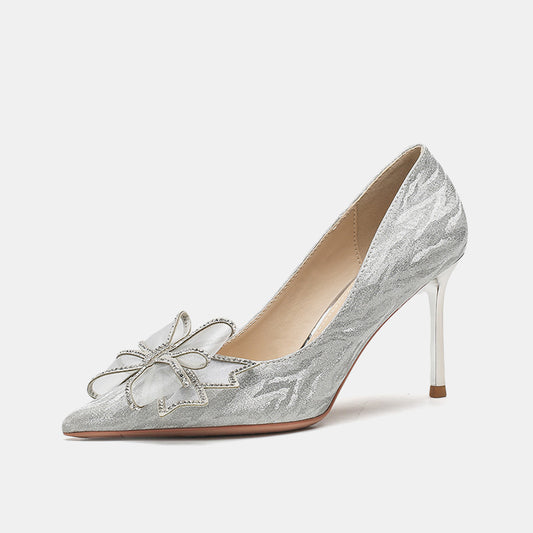 Escarpins de mariage à talon aiguille et nœud Gerbera