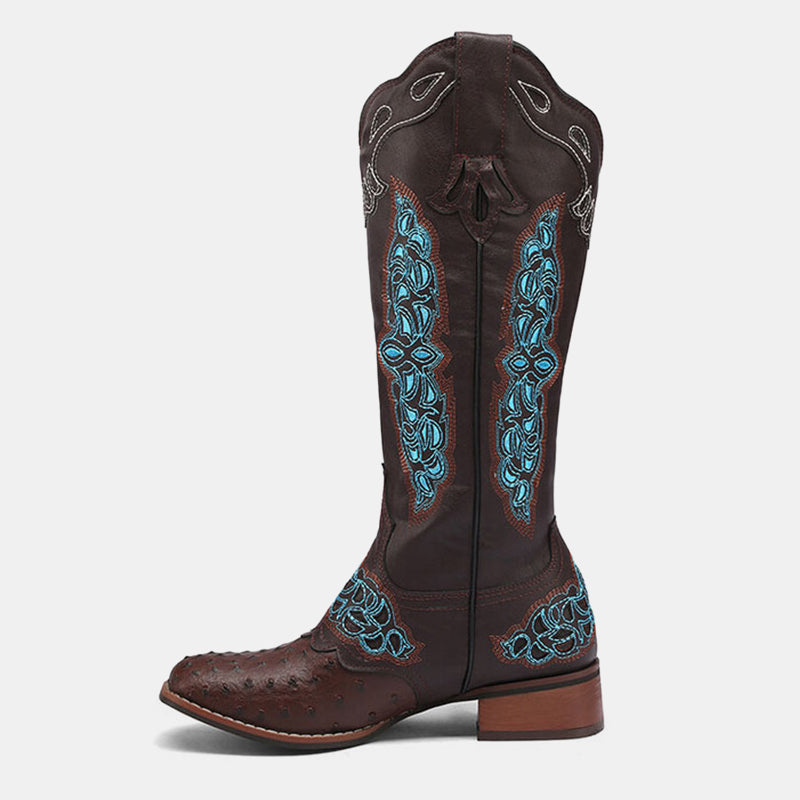 Peony Patchwork Leather Boots