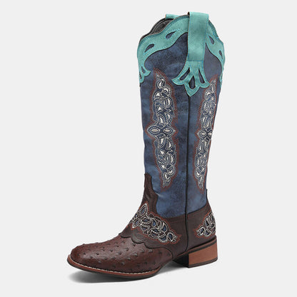 Peony Patchwork Leather Boots