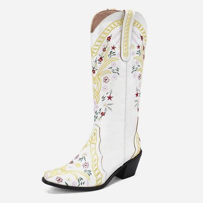 Gardenia Floral Embroidery Cowboy Boots