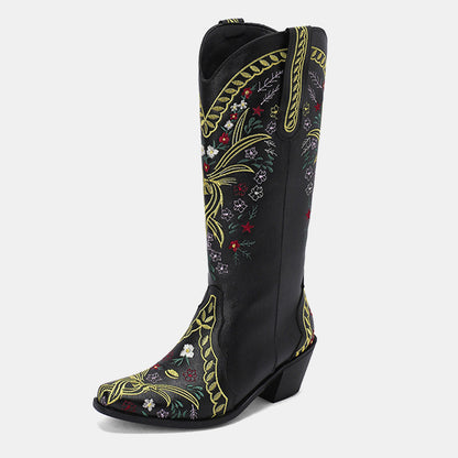 Gardenia Floral Embroidery Cowboy Boots