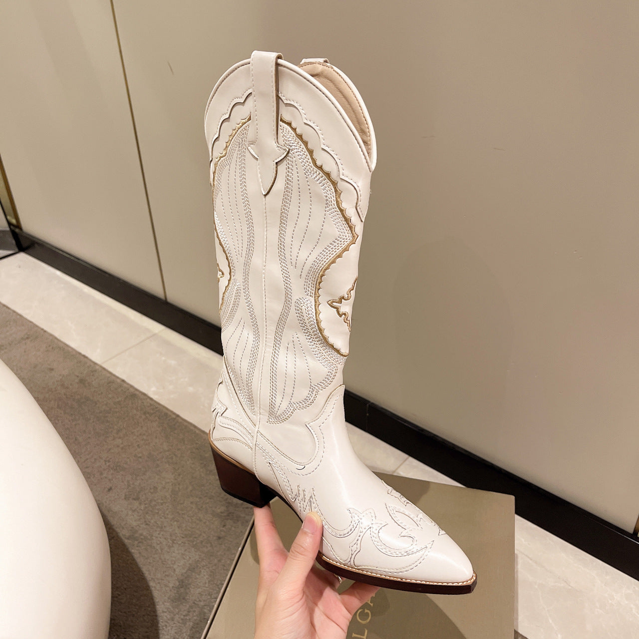 Begonia bestickte Western-Cowboystiefel