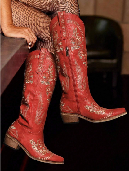 Gardenia Stickerei Vintage Cowboystiefel