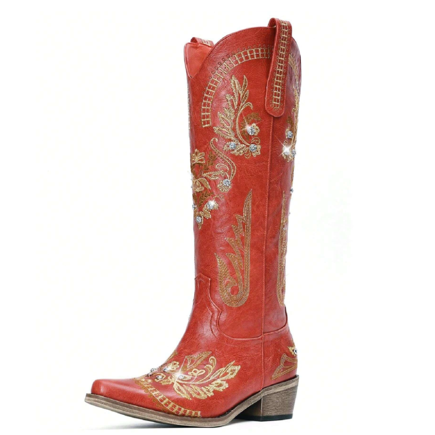 Gardenia Stickerei Vintage Cowboystiefel