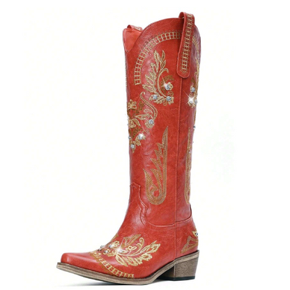 Gardenia Stickerei Vintage Cowboystiefel