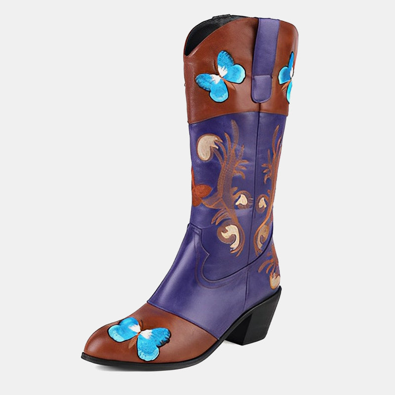 Hebe Embroidered Butterfly Cowboy Boots