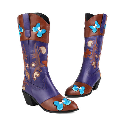 Hebe Embroidered Butterfly Cowboy Boots
