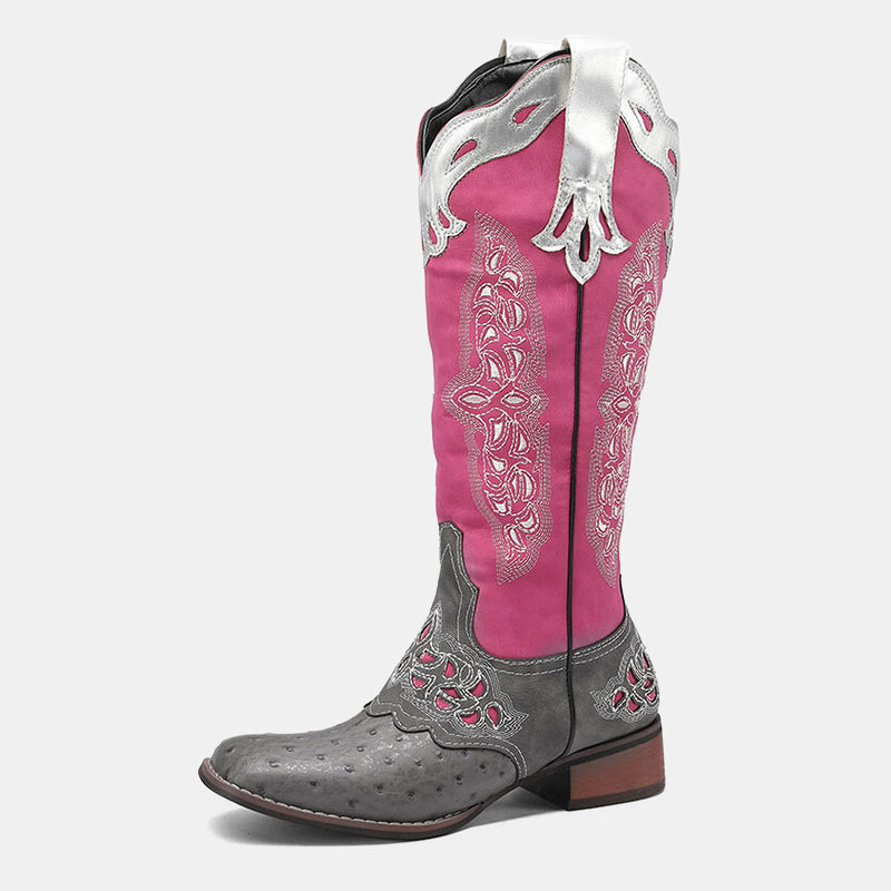Peony Patchwork Leather Boots