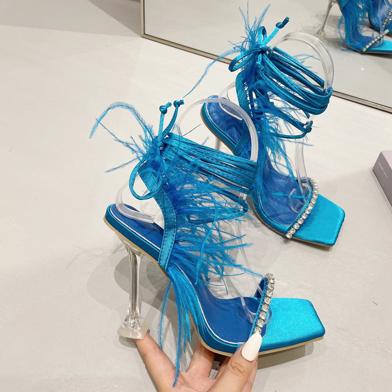 Lavinder Feather-trimmed Lace-up Sandals