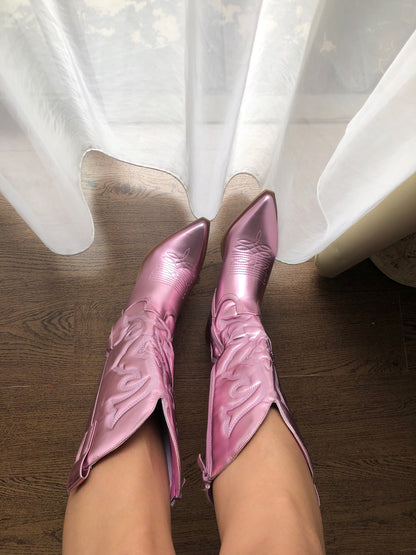 Gardenia Shiny Metallic  Embroidery Boots
