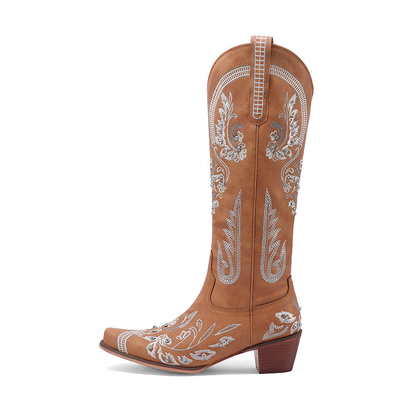 Gardenia Stickerei Vintage Cowboystiefel