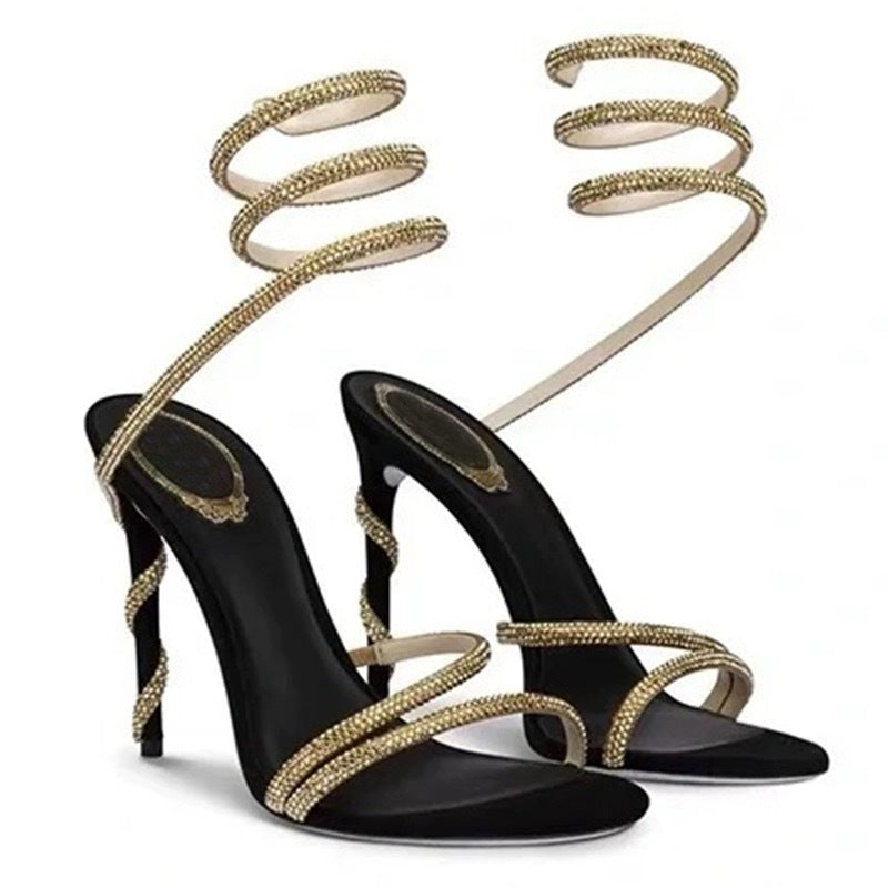 Fressia Rhinestone Wraparound Sandals