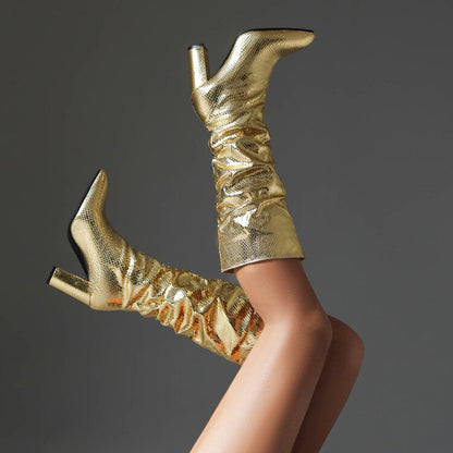 Lotus Shiny Knee-high Boots
