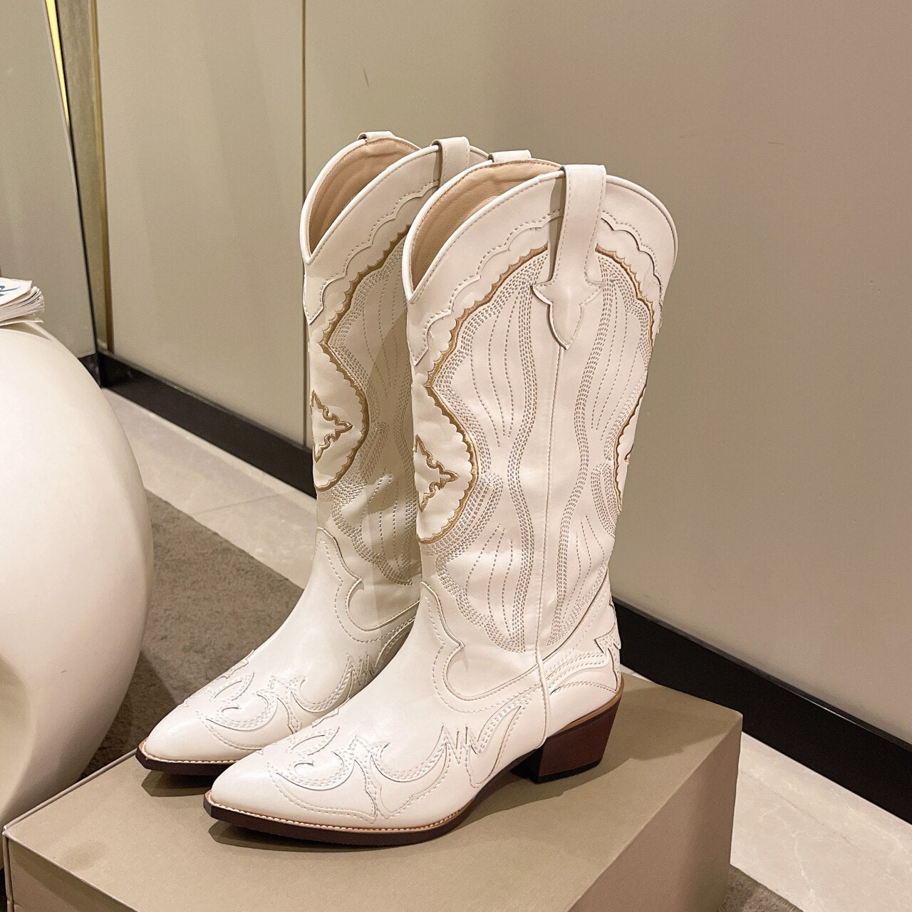 Begonia bestickte Western-Cowboystiefel